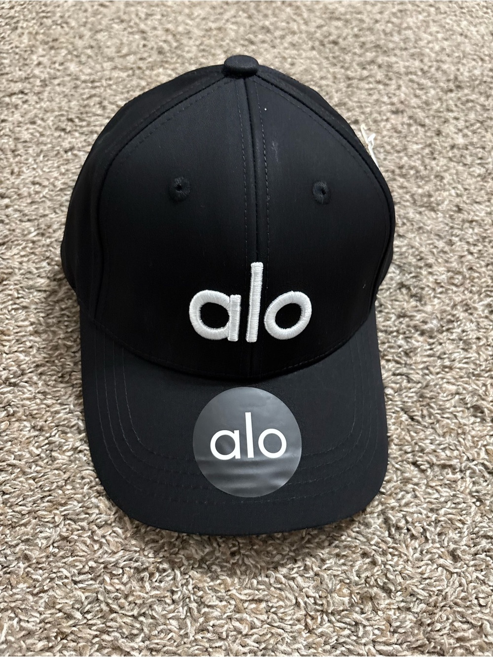 ALO Yoga Black Cap with White Embroidered alo Logo
